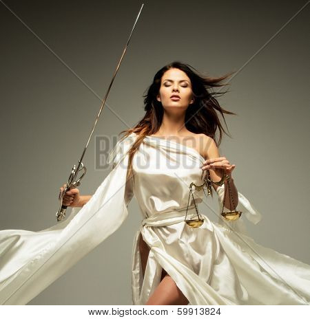 Femida, Goddess of Justice, with scales and sword 