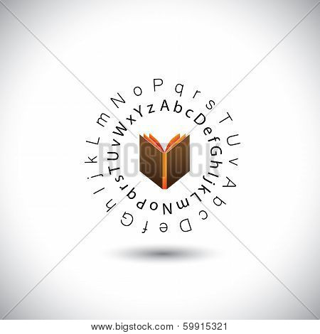 Learning & Education Concept Vector - Book Icon With Alphabets