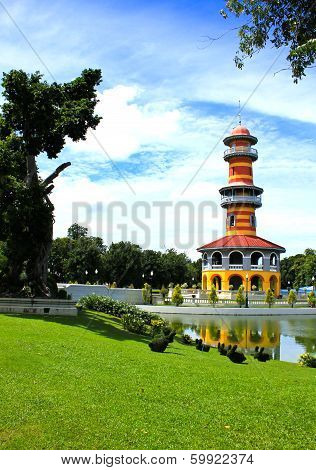 The Scenic View Of Thai Royal Residence At Bang Pa-in Royal Palace In Ayutthaya, Thailand.