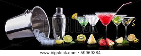 alcohol cocktail set with summer fruits