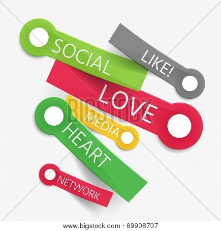Vector social like tag cloud of stickers - like, love, media, heart and network words