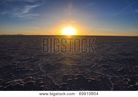 Beautiful Sunset In Salar De Uyuni, Bolivia