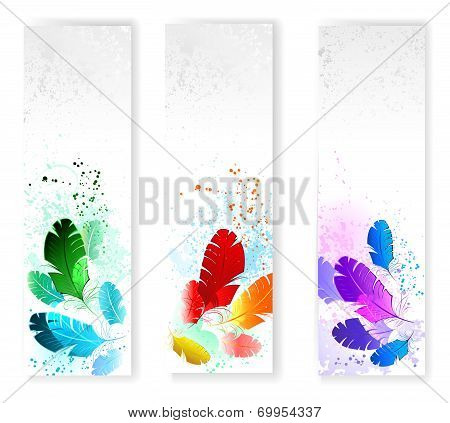Three Banners With Colored Feathers