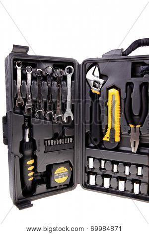 toolbox set of tools include hammer wrench bit driver pliers hex key bush level hex key
