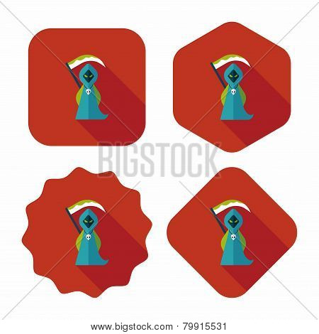 Grim Reaper Flat Icon With Long Shadow,eps10