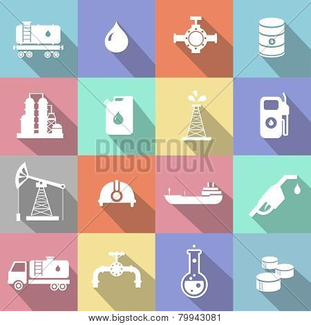 Oil industry petrol gasoline processing symbols icons set