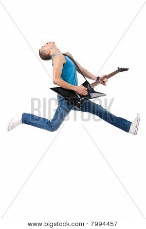 Niesamowite gitara gracz skacze