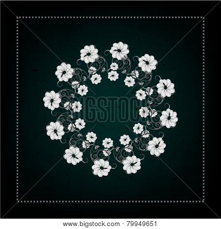 Black card with white and grey flowers