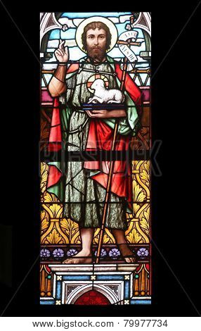 VIENNA, AUSTRIA - OCTOBER 11: Saint John the Baptist, stained glass in Minoriten kirche in Vienna, Austria on October 11, 2014.