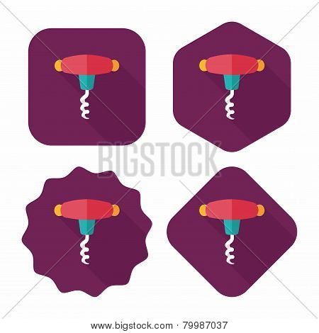 Kitchenware Corkscrew Flat Icon With Long Shadow,eps10