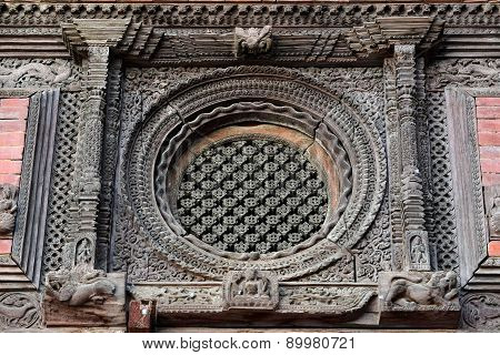 Carved Wooden Window Details On The Royal Palace Of Kathmandu, Now Destroyed By The Earthquake