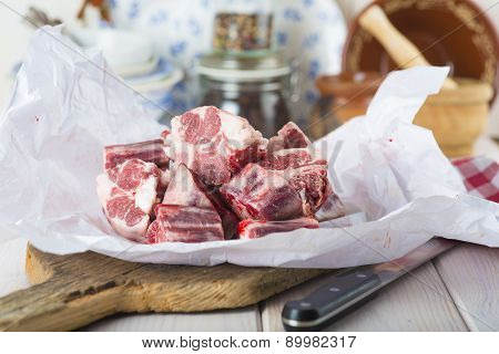 Raw Oxtail On The Table Of The Kitchen