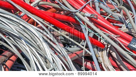 Red  Electrical Wires In The Dump Of Special Material