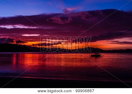 Colorful Sunset On A Beach-port Barton,philippines