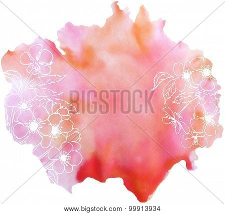 Cherry Blossom On Watercolor Stain