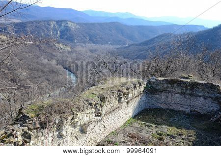Ruins of ancient Ujarma fortress above Iori River. Kakheti, Georgia