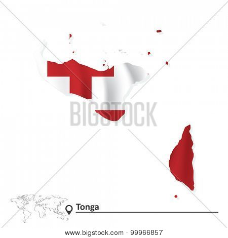 Map of Tonga with flag - vector illustration