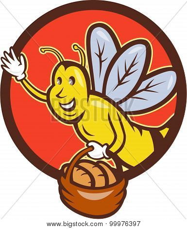 Bee Carrying Basket With Bread Circle Cartoon