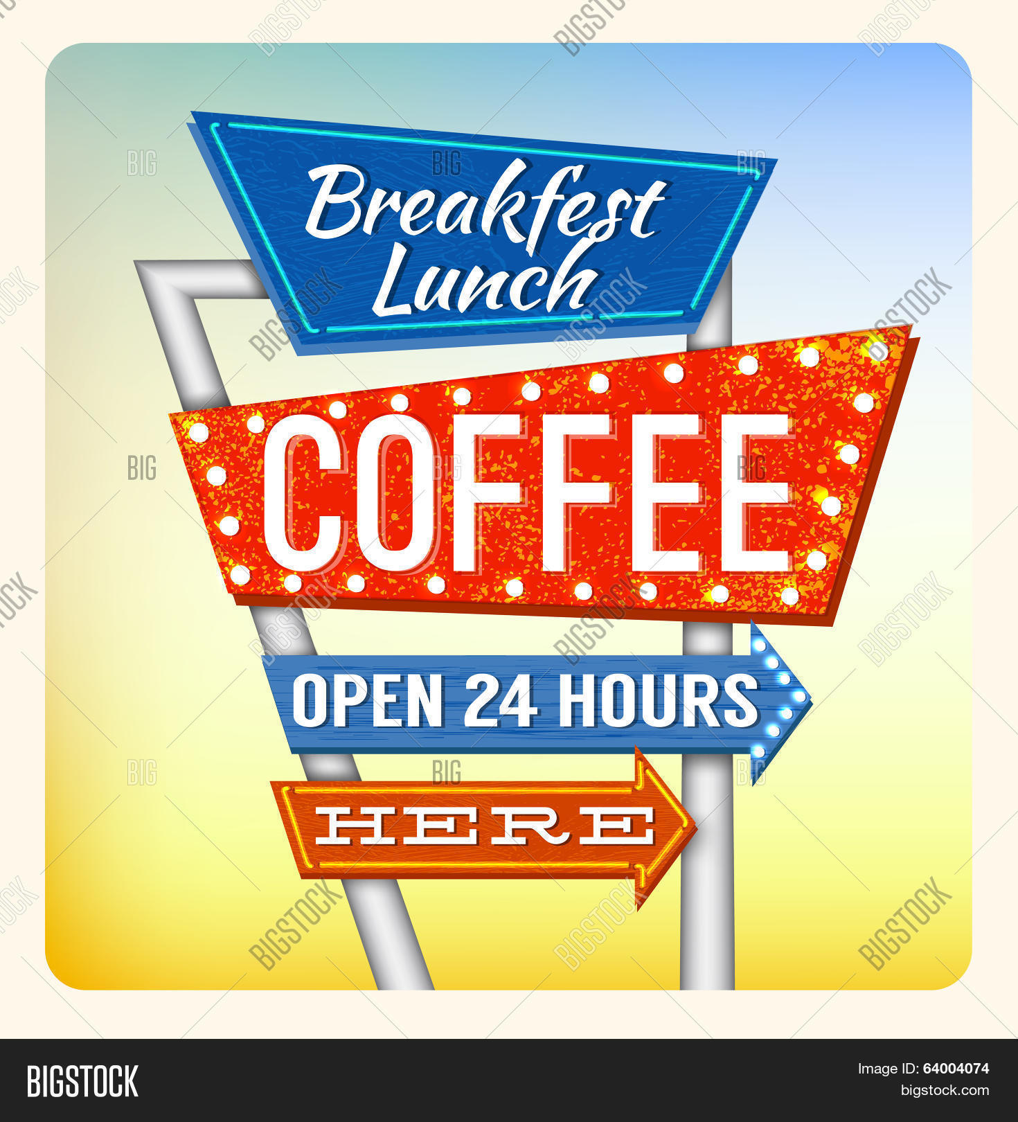retro neon sign breakfest coffee 库存矢量图和库存照片 | bigstock