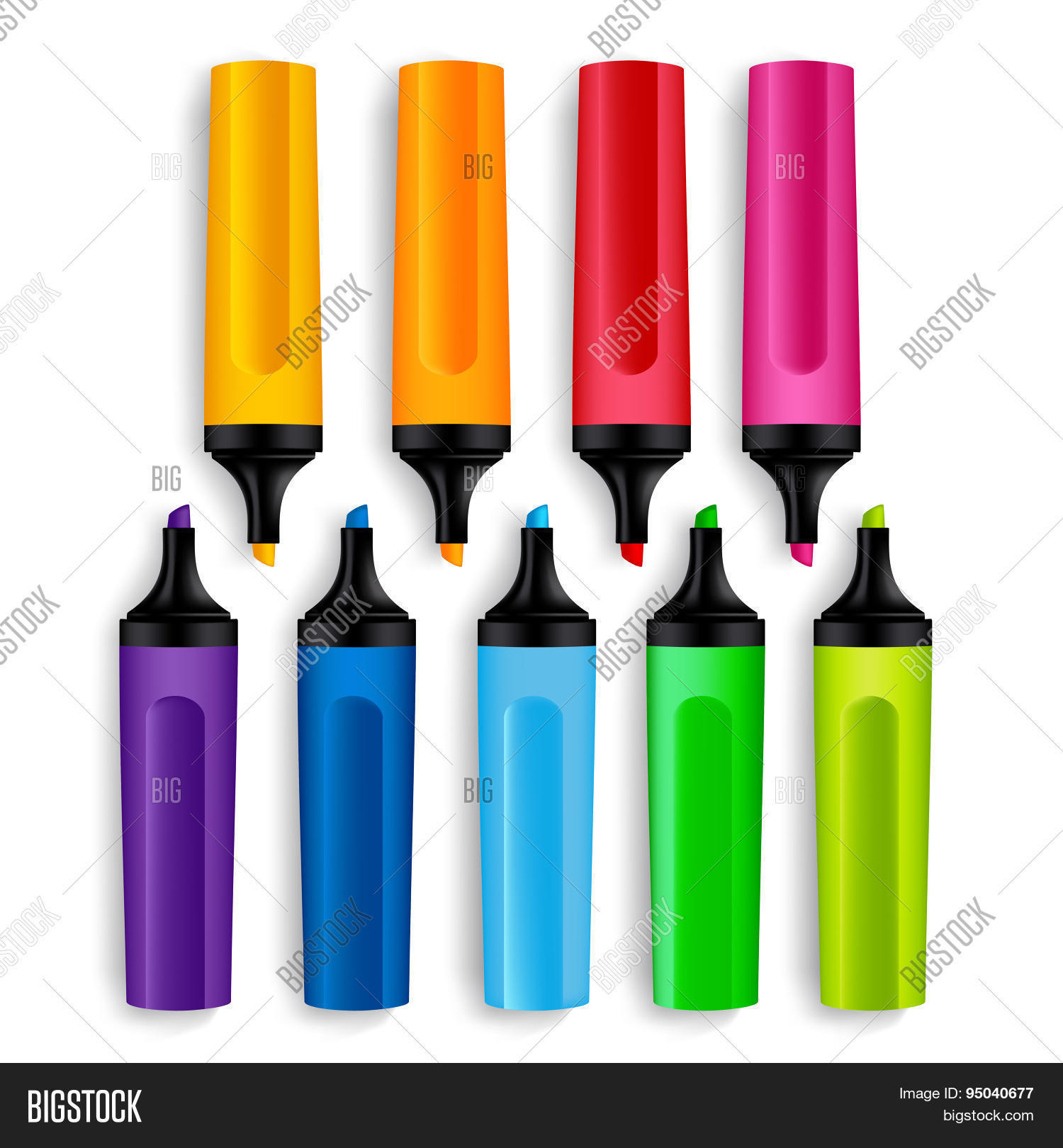 set of realistic 3d colorful multicolored markers isolated 库存