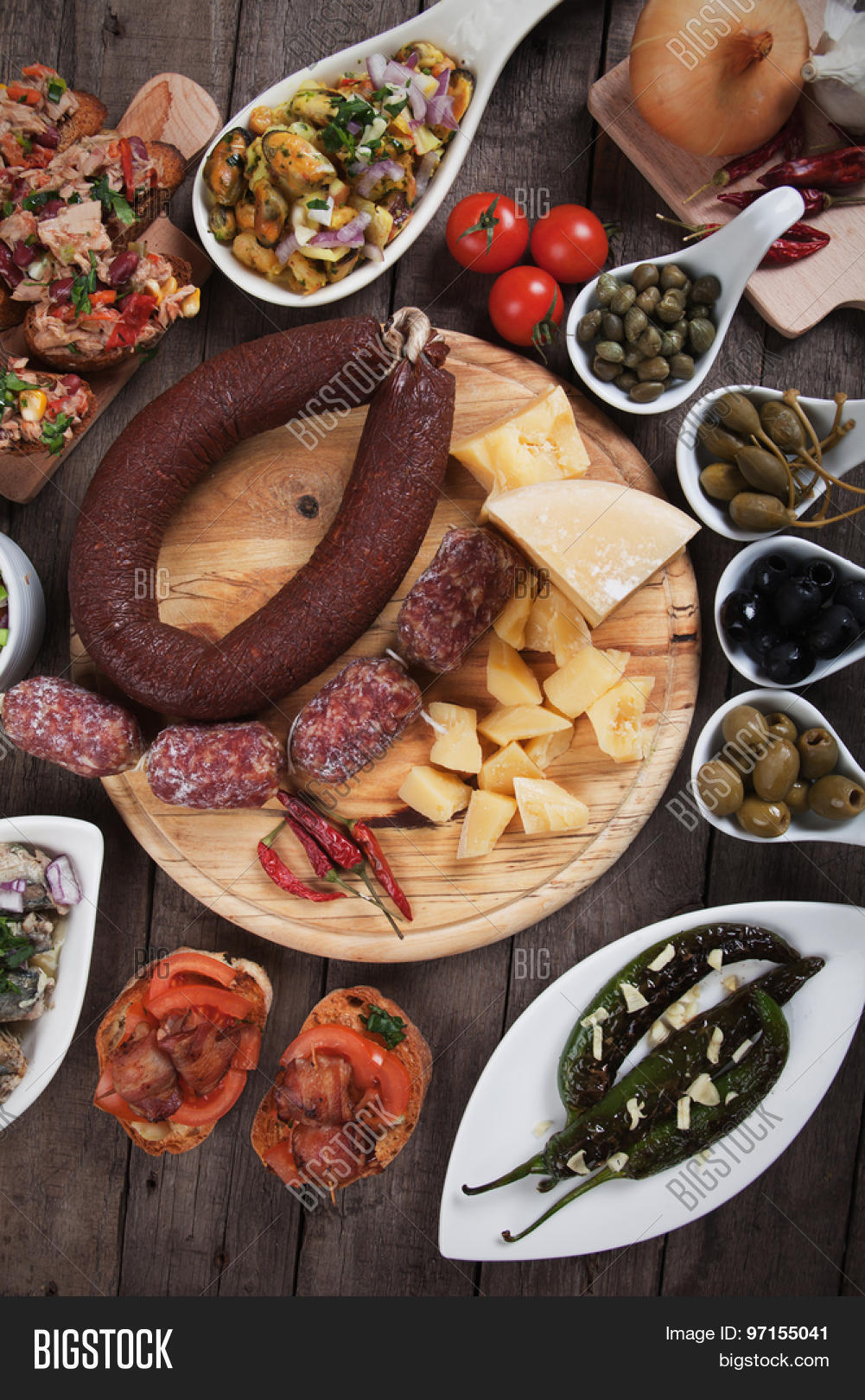 antipasto or meze, traditional mediterranean cold buffet food