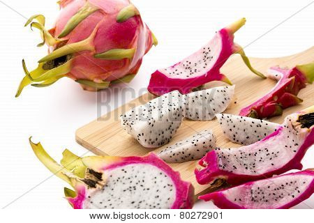 closeup of pitaya fruit pulp and peeled off skin