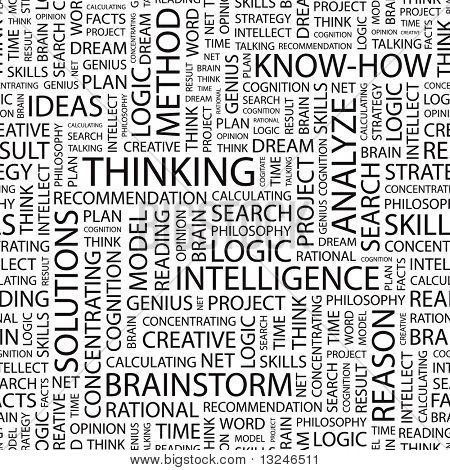 THINKING. Seamless vector pattern with word cloud. Illustration with ...