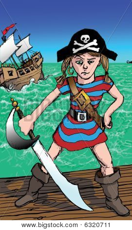 Little Girl Pirate with Attitude Illustration : Bigstock