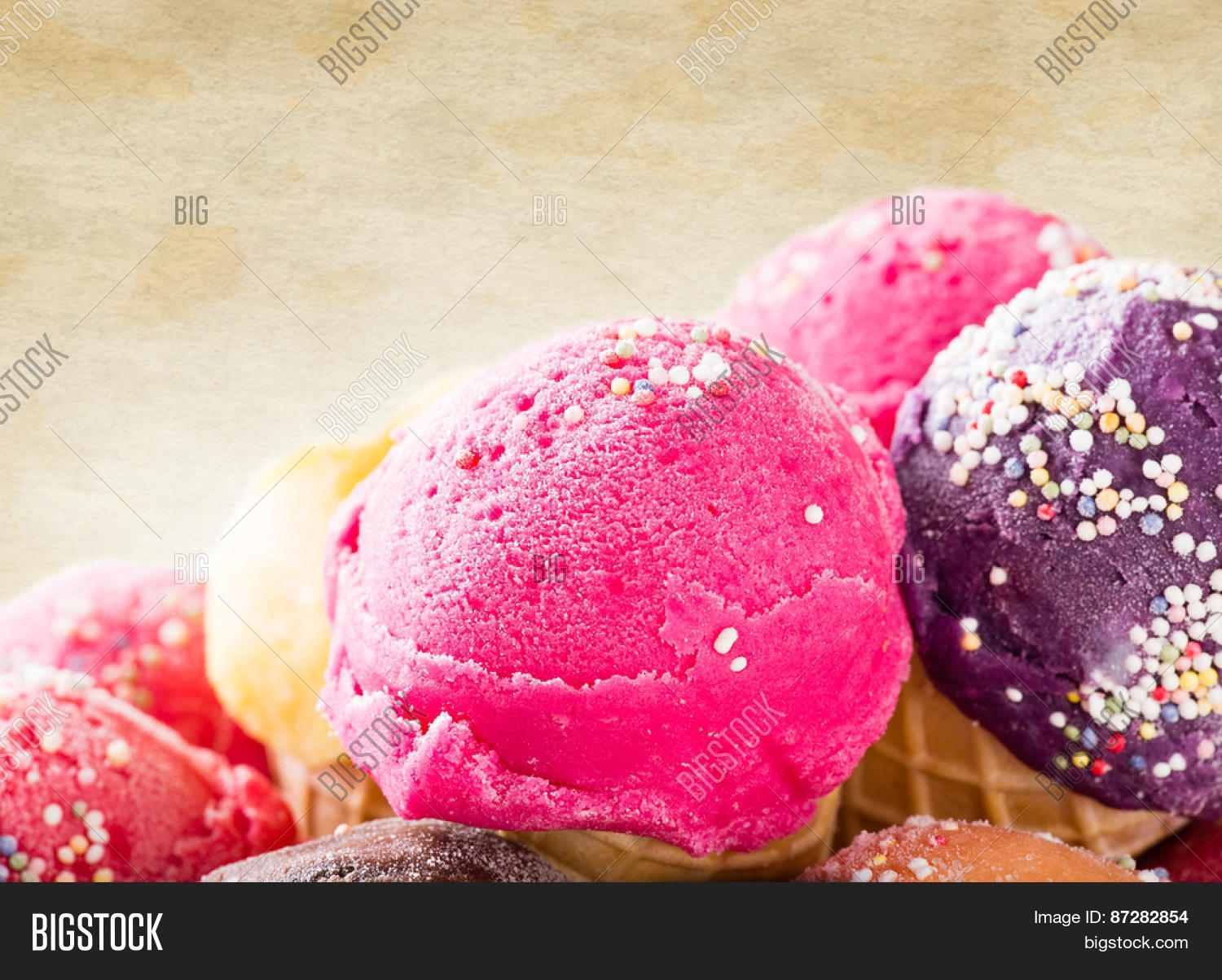 ice cream scoops, close-up.