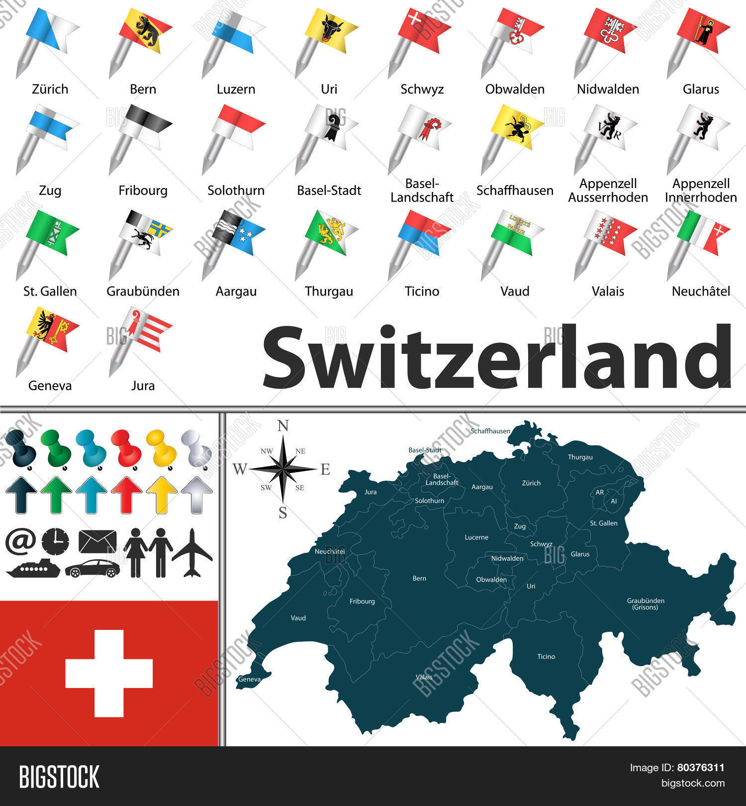 map switzerland矢量图和照片 | bigstock