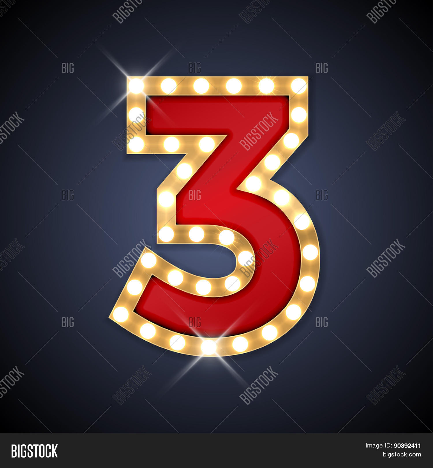 vector illustration of realistic retro signboard number 3 (three