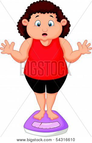 fat woman cartoon very worried with her weight