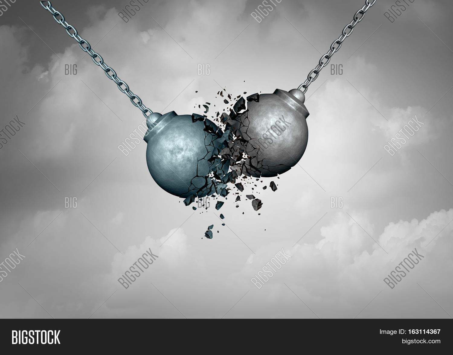 competition business concept as two wrecking balls colliding
