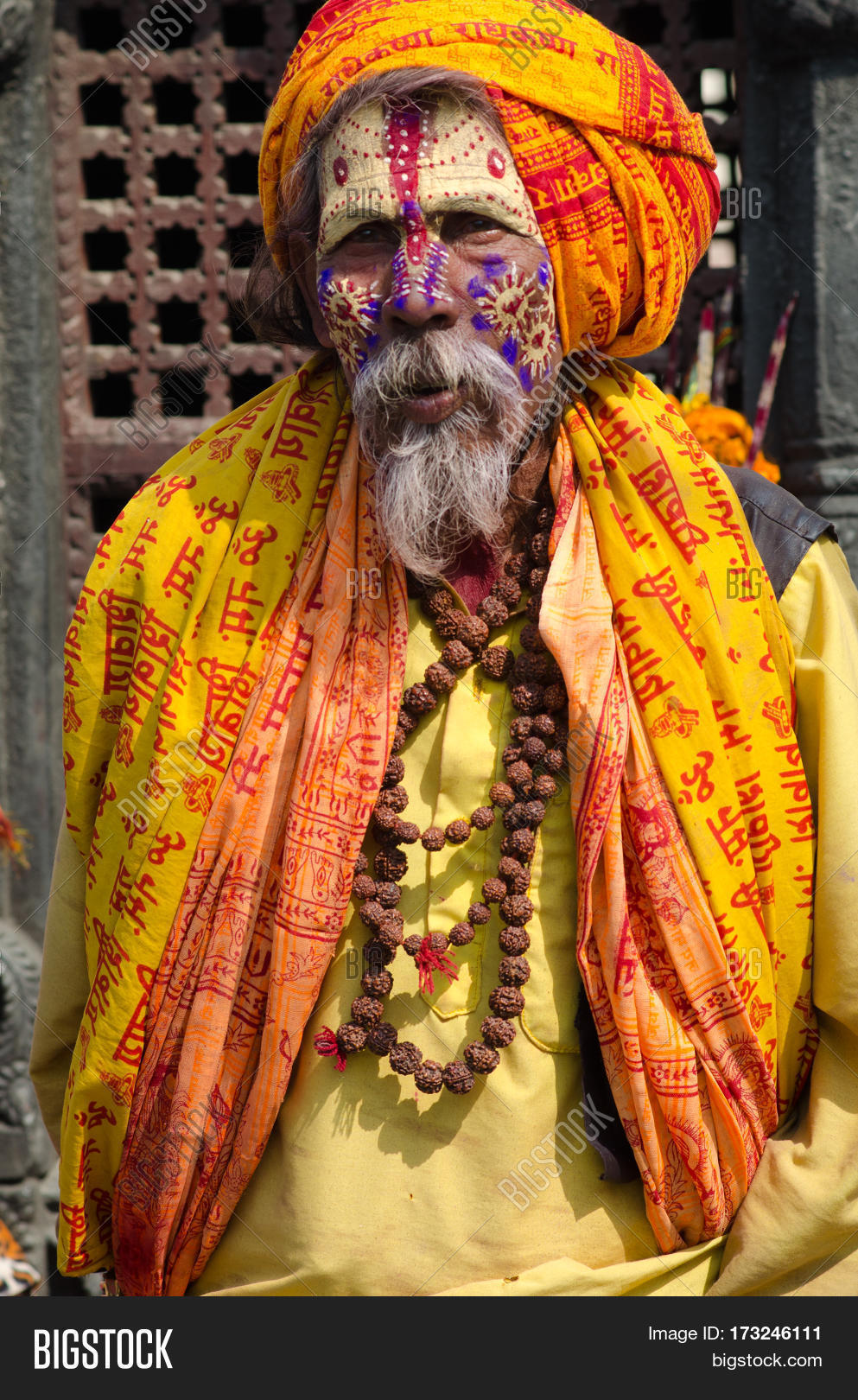 kathmandu, nepal: unidentified sadhu holy man with traditional