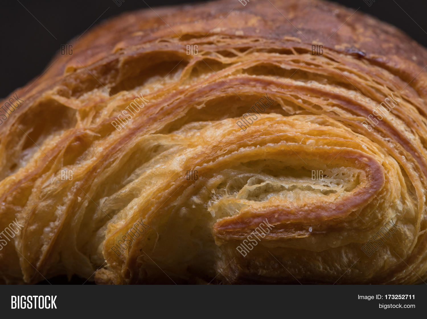 brightly lit layers of croissant pastry texture