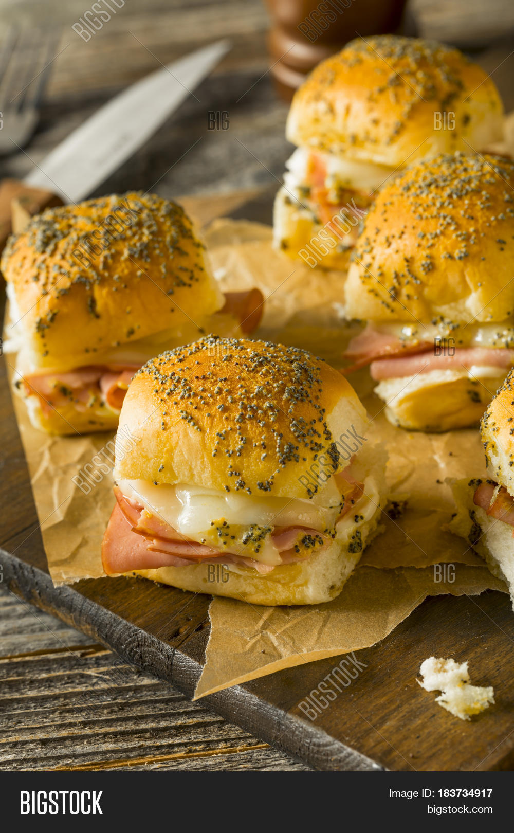 hawaiian ham and cheese buns with mayo and poppy seeds