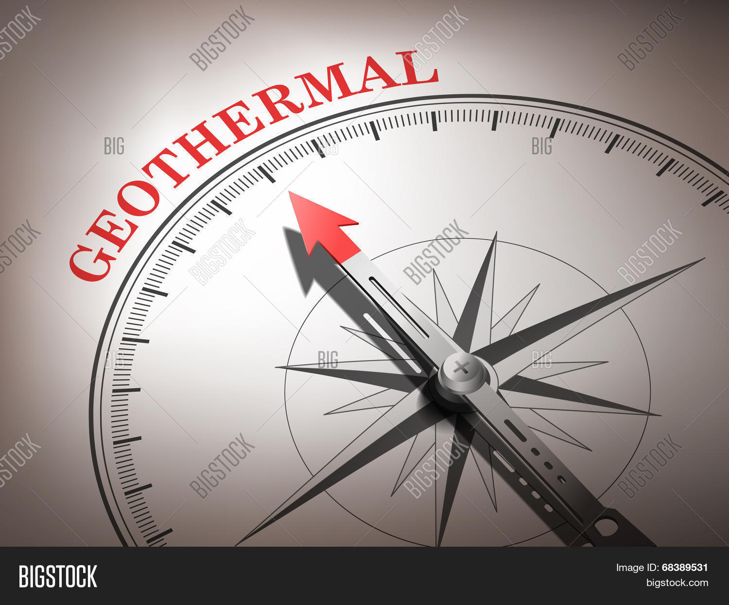 abstract compass with needle pointing the word geothermal in red