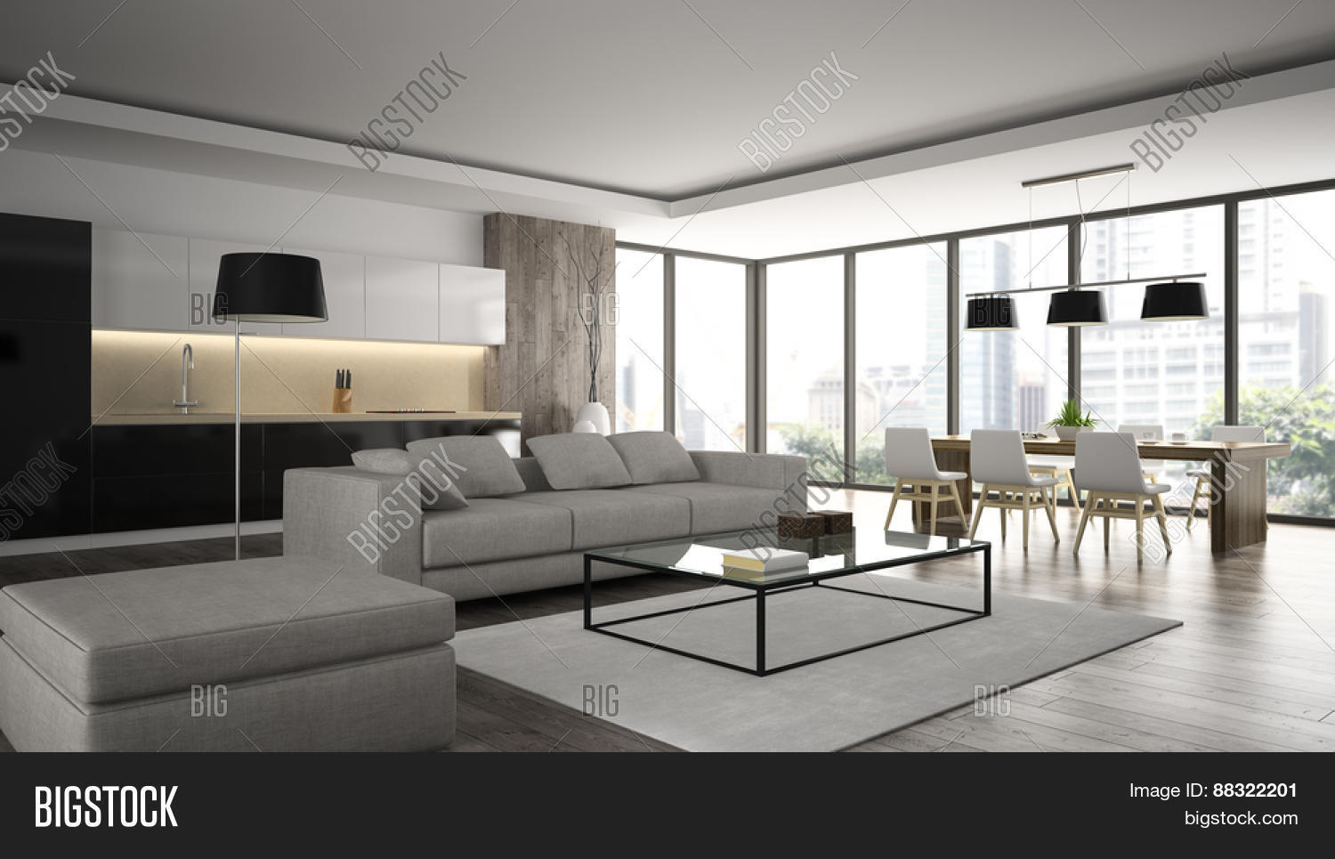 interior of the modern design loft angle view 3d rendering