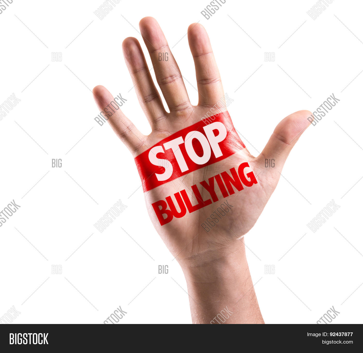 open hand raised with the text: stop bullying isolated on white
