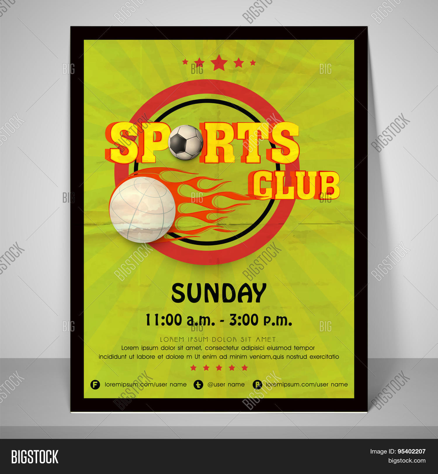 retro green banner for sports club with soccer, address bar