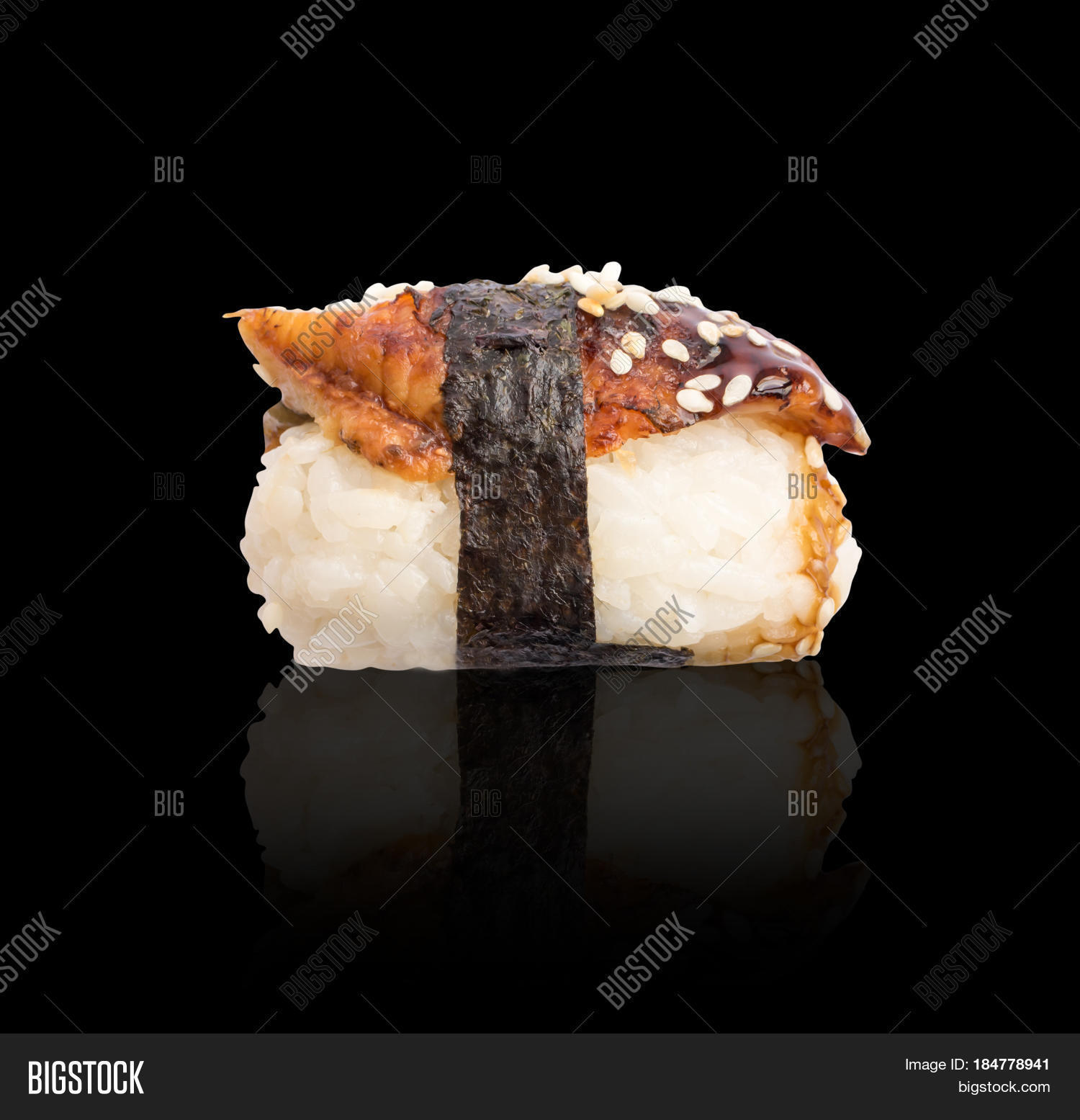 nigiri sushi with smoked eel and seaweed nori isolated on a