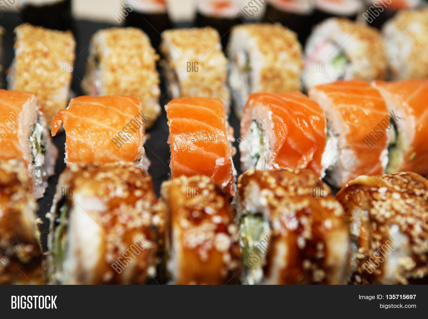 various delicious types of sushi rolls 库存照片和库存图片 | big