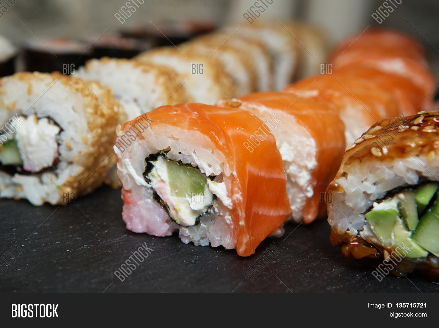 various delicious types of sushi rolls 库存照片和库存图片 | big