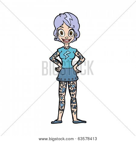 cartoon woman with heavy tattoos