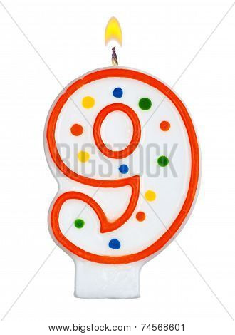 birthday candles number nine isolated on white