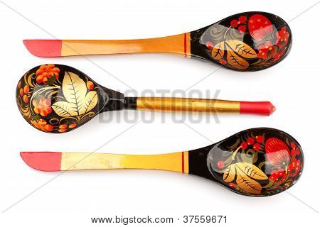 三彩的勺俄罗斯 khokhloma.