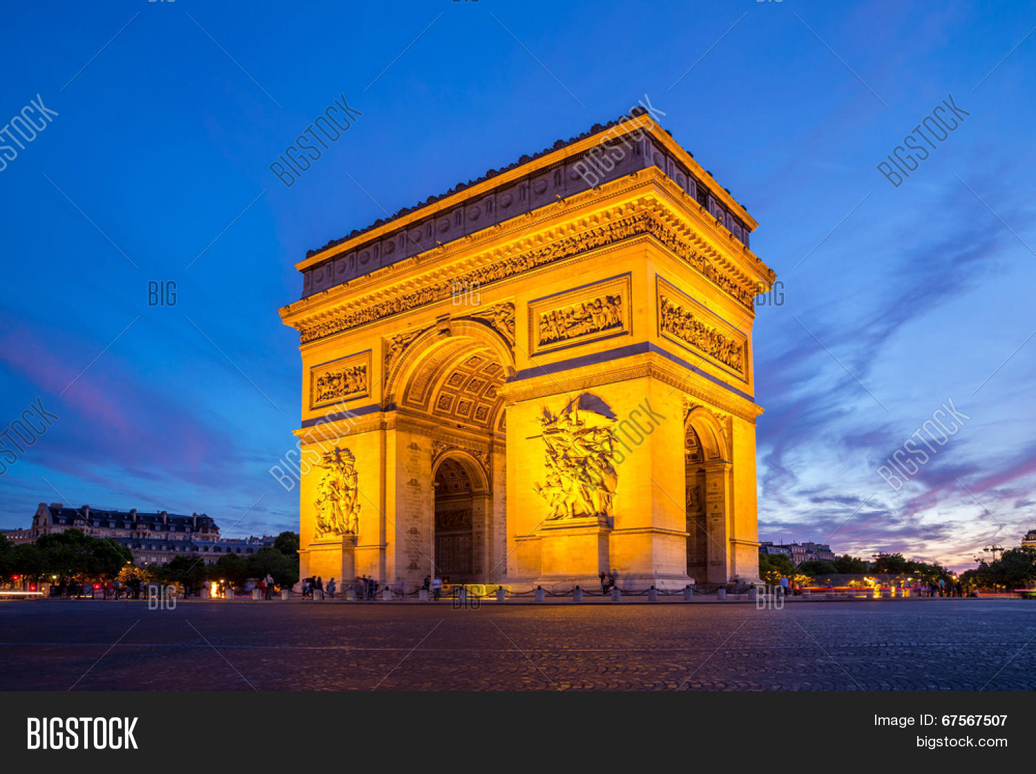 arc of triomphe champs elysees paris city at sunset