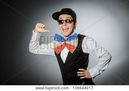 funny man with giant bow tie