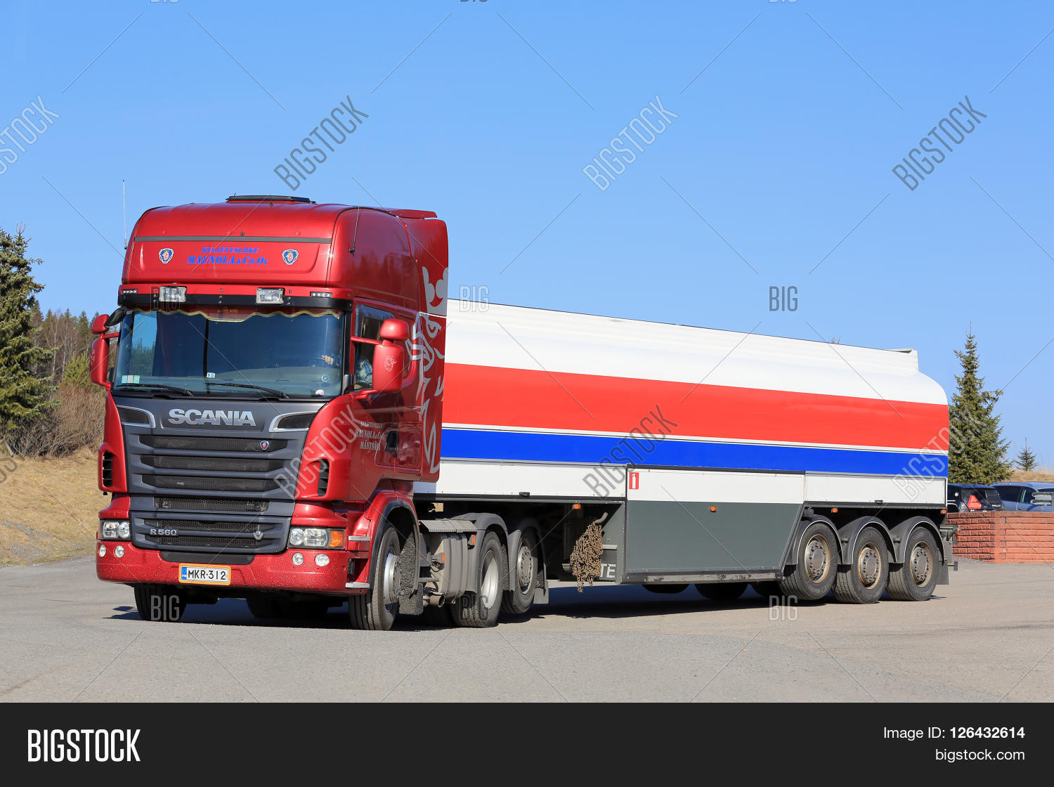 salo finland - april 16 2016: red scania r580 semi tank truck