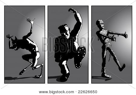 Werewolf, Frankensteins Monster and Mummy Dance : Bigstock